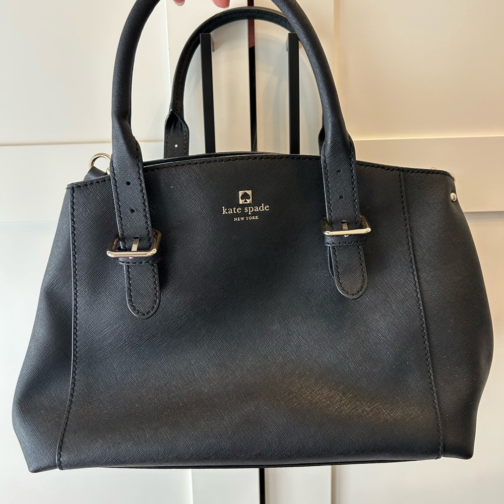 kate spade black structured carryall purse with gold hardware